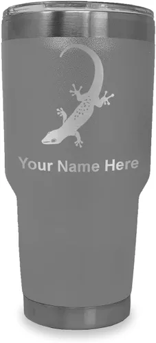 Vista 37 de LaserGram 20oz Vacuum Insulated Tumbler Mug, Gecko, Personalized Engraving Included (Black)
