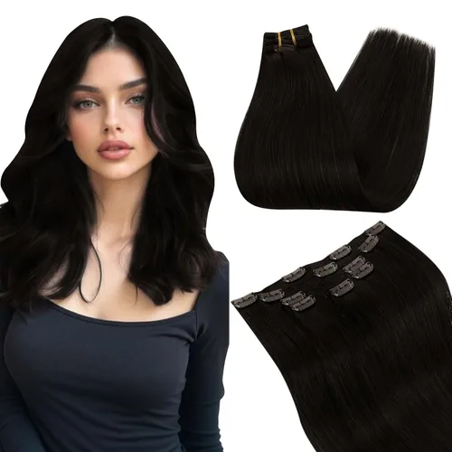 Vista 22 de Ugeat Extensiones de cabello humano con clip de 12 pulgadas, extensiones de cabello balayage con clip, marrón chocolate ombre, extensiones