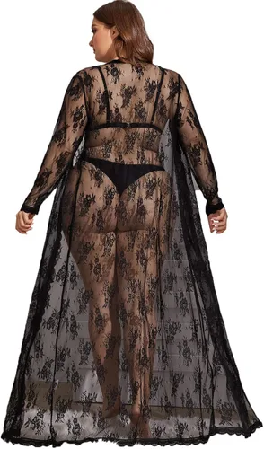 Vista 2 de Verdusa Camisón largo de encaje transparente para mujer, con nudo frontal y nudo
