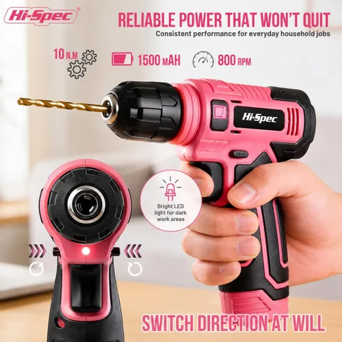 Vista 3 de Hi-Spec Juego de taladro inalámbrico de 8 V y kit de herramientas de Rosa