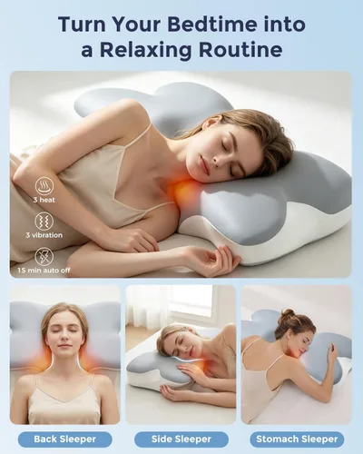 Vista 5 de Almohada cervical del cuello para dormir que calienta la almohada vibrante Gris