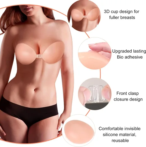 Vista 2 de KAUND Sujetadores sin tirantes para mujer de silicona push up adhesivo sin espalda adhesivo sujetador invisible pezón cubre