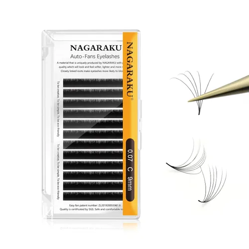 Vista 76 de NAGARAKU Easy Fan - Extensiones de pestañas prefabricadas en abanico de 3 capas, pestañas autoflorecientes de mega volumen, pestañas automáticas