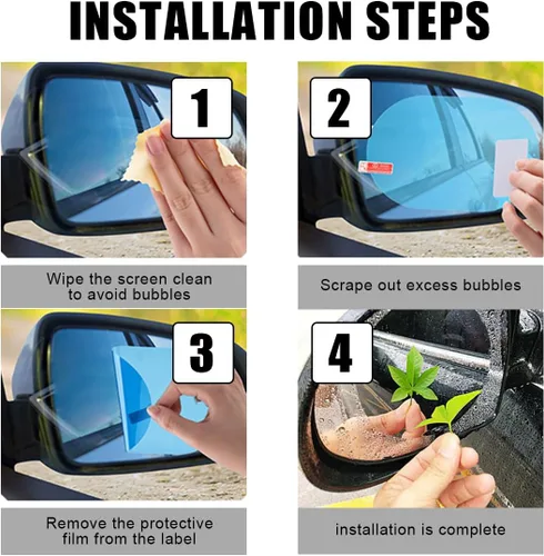 Vista 6 de 4 unidades de película para espejo retrovisor de coche, película impermeable para espejo lateral, película resistente a la lluvia, nano HD