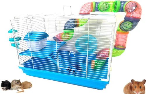 Vista 8 de Rosa Grande Torre Doble de 5 Pisos Hábitat para Hámster Mansión Roedores Jerbos Ratones Pequeños Hogar Jaula con Tubo de Cruce Superior Expandible