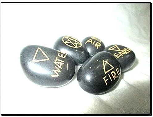 Vista 3 de Jet International Jaspe negro 5 elementos piedras caídas gruesa tierra genuina wicca bolsa pagana regalo aire agua tierra fuego espíritu pentáculo