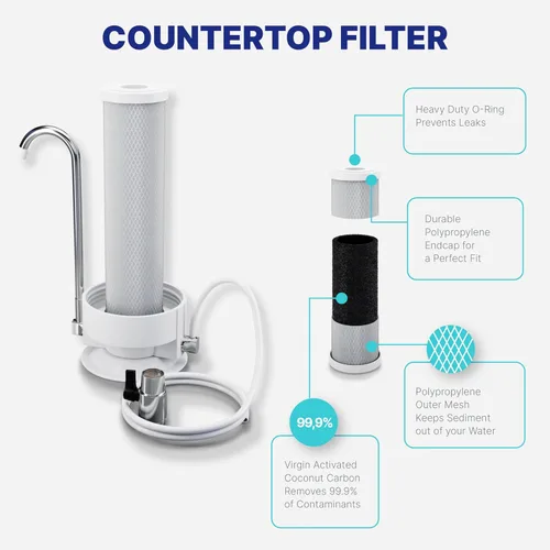 Vista 5 de NU Aqua Sistema de filtro de agua para encimera - 1 etapa con grifo cromado - Purificador de agua potable sobre la encimera y dispensador
