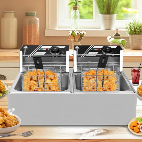 Vista 7 de Freidora comercial con canasta, 12.7QT/12L, desmontable de gran capacidad, de acero inoxidable, freidora de aceite eléctrica con control