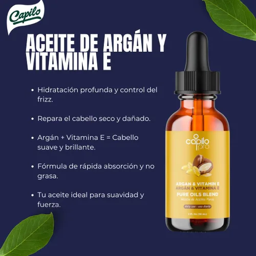 Vista 7 de Capilo Aceite Pro de Argán y Vitamina E - Hidratación profunda y Reparación del Cabello - 2 oz