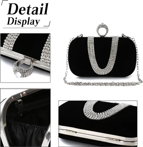 Vista 5 de Bolso de noche de terciopelo para mujer, bolso de mano con diamantes de imitación brillantes, bolso de novia para boda, encantador bolso brillante
