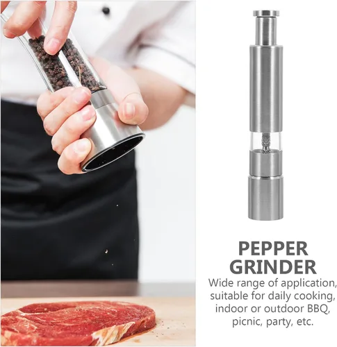 Vista 3 de 304 Stainless Steel Pepper Mill Grinder Manual Spice Bottle Handheld Pepper Grinding Tool for Kitchen Cooking with Black Pepper and Sea Salt for