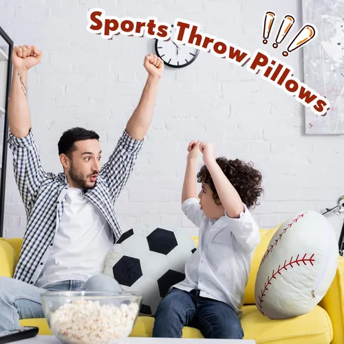 Vista 4 de Juexica Almohadas deportivas esponjosas de peluche para fútbol, baloncesto, béisbol, cojín deportivo de felpa para decoración de habitación, regalo