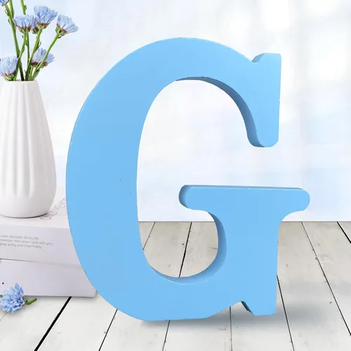 Vista 11 de AOCEAN - Letras de madera azul de 6 pulgadas, letras de madera sin terminar para decoración de pared, letras decorativas en pie, cortes de letras