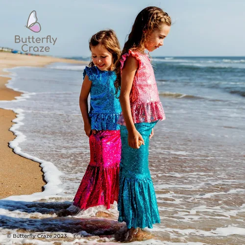 Vista 8 de Butterfly Craze Little Girl's Mermaid Costume, TopDress with Skirt - Perfect for Birthday Parties, Halloween, School Fairs