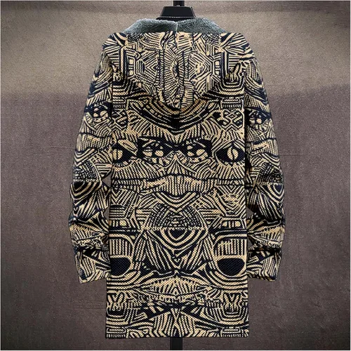 Vista 3 de Chaqueta de forro polar con capucha para hombre, con estampado azteca, de algodón pesado, con cremallera, manga larga, chaqueta con capucha