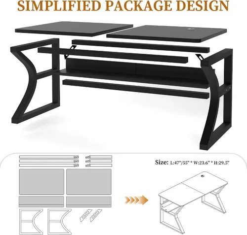 Vista 7 de StarGraph Escritorio para computadora, 47 y 55 pulgadas, parte superior de MDF con patas de metal en forma de U, estilo moderno, rectangular