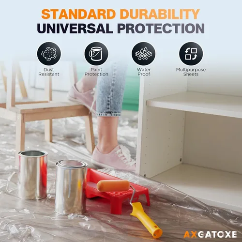 Vista 2 de Lonas de plástico de 12 x 9 pies - 1 Mil (paquete de 1) - Láminas y lonas desechables para pintor para pintar, protección impermeable