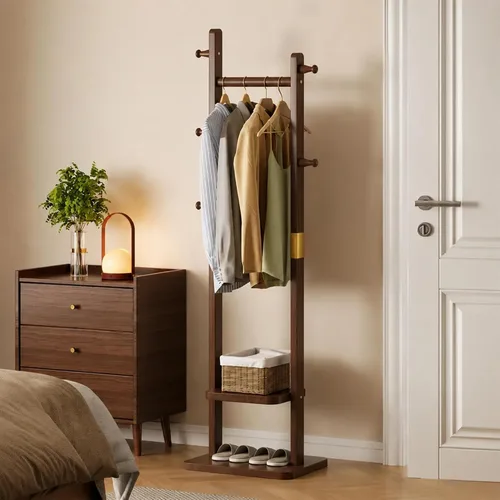Vista 10 de SOBIBO Perchero de madera independiente con estantes y ganchos, 23.6 Natural