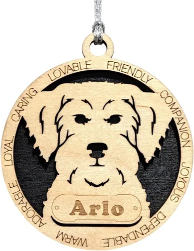 Vista 137 de Adorno de Navidad personalizado para perro Cavalier King Charles Spaniel, redondo de 3 pulgadas, madera cortada con láser de 2 capas, nombre y texto