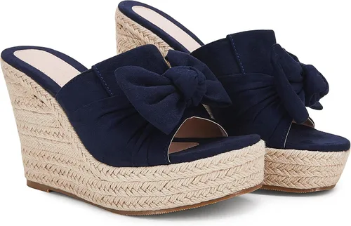 Vista 4 de PiePieBuy Alpargatas de plataforma para mujer, sandalias de cuña con lazo y puntera abierta