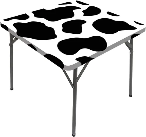 Vista 11 de Mantel cuadrado con estampado de vaca, puntos a rayas blancas y negras con estilo abstracto, para mesa de comedor cuadrada, se adapta a mesas de 24