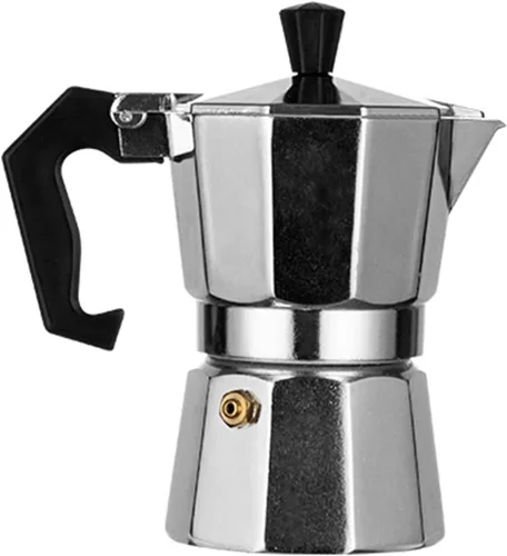 Vista 2 de Cafetera italiana, olla de aleación de aluminio con colador de metal para cocina (2 tazas de 3.4 fl oz)