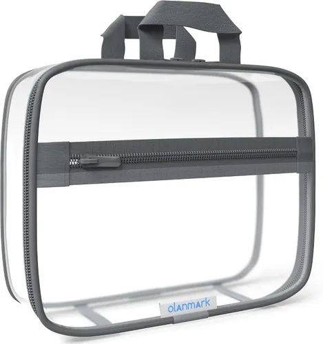 Vista 7 de Olanmark Neceser transparente - Bolsa de maquillaje de PVC - Estuche de viaje grande transparente para cosméticos - Cubo de embalaje transparente