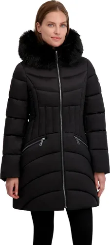 Vista 12 de Laundry by Shelli Segal womens Quilted Puffer Coat with Faux Fur-Trimmed Hood & Fit-and-Flare Waist Hueso