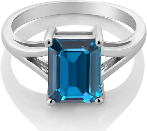 Vista 36 de Gem Stone King Anillo de compromiso solitario con diseño clásico de vástago dividido para mujer, plata de ley 925, piedra natal de piedra preciosa
