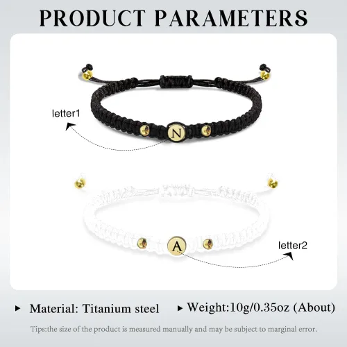 Vista 2 de Sparklejewel Pulseras personalizadas para parejas, pulseras a juego para parejas, grabado, nombre, cuerda trenzada, pulseras para parejas para él