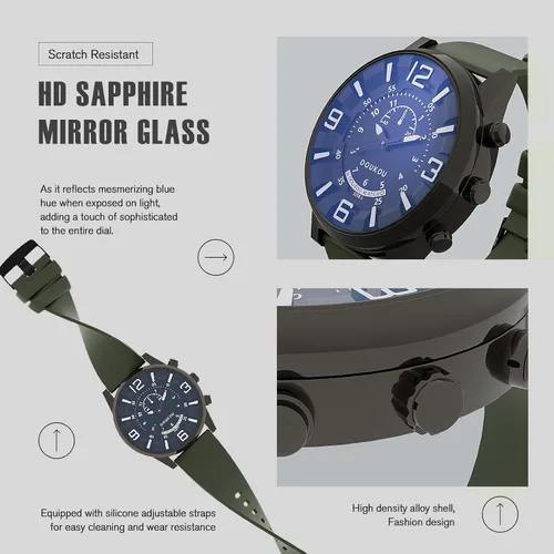 Vista 3 de DOUKOU Men's Watches Analog Watch Timepiece Minimalist Fashion Easy Read Adjutable Silicone Strap Sapphire Glass Watch Round 3D Numeral Dial Watch