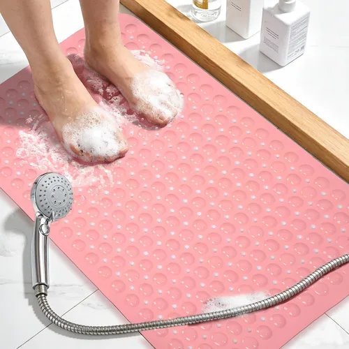 Vista 19 de Tapete de ducha negro antideslizante de 17 x 30 pulgadas, tamaño estándar, tapete de baño de burbujas suaves para ducha interior, tapete de baño