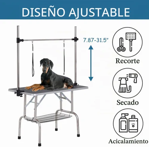 Vista 3 de Mesa de aseo para perros de 36 pulgadas, mesas plegables para aseo de mascotas con brazo ajustable, bandeja de malla de almacenamiento de nudos Negro
