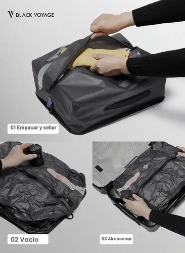 Vista 8 de Black Voyage Bolsa de Viaje Reutilizable de Compresión al Vacío para Maleta de Mano y Mochila, Reciclada IP67 Impermeable Ahorradora de Espacio