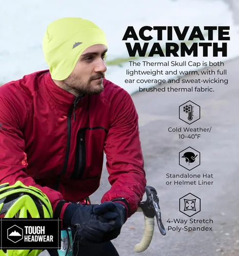Vista 16 de Tough Headwear Gorras térmicas para casco para hombre, para invierno, gorra de casco y gorras de ciclismo para correr, esquiar, deportes de invierno
