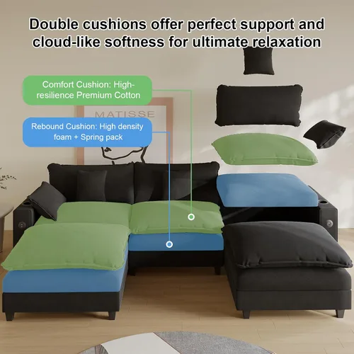 Vista 3 de KCGKCG Sofá modular en forma de U de 116 pulgadas, sofás seccionales de felpilla para sala de estar con otomana, sofá de asiento profundo, sofá