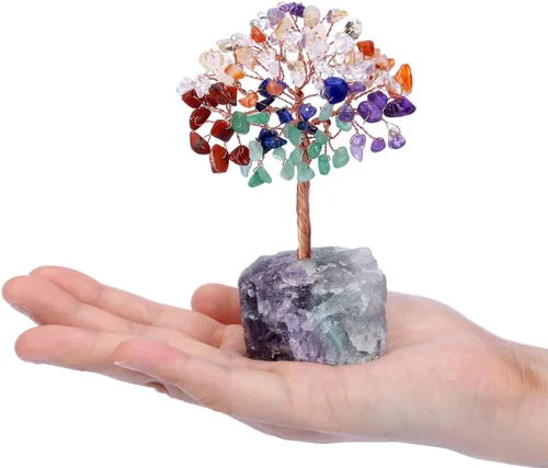 Vista 3 de MANIFO Juego de 7 chakras de cristal curativo: cristales, piedras preciosas, figuras naturales de árbol de la vida del Feng Shui