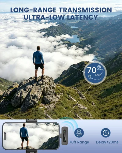 Vista 6 de Micrófono inalámbrico para iPhone y Android, paquete de 2 mini Negro