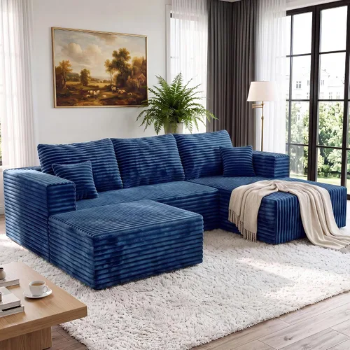 Vista 40 de Sofá modular en forma de L para sala de estar, sofá modular sin huesos con diván, sofá de pana con asiento profundo, no requiere montaje, negro