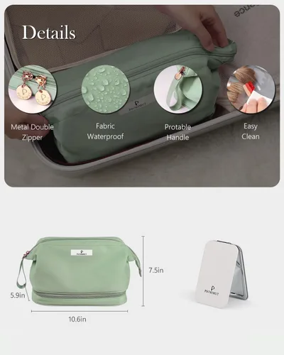 Vista 3 de Pocmimut - Bolsa de maquillaje para mujer, neceser grande y de viaje. Para guardar objetos de aseo, maquillaje, peines, cepillos, etc., D-verde