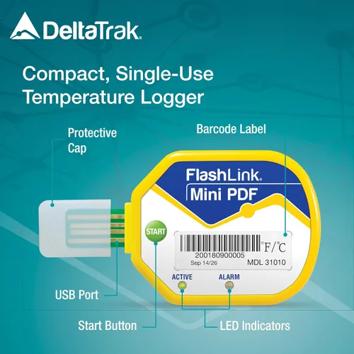 Vista 4 de Deltatrak (10 unidades) Registrador de datos de temperatura USB de 85 días en tránsito de viaje de un solo uso de cadena fría PDF Logger
