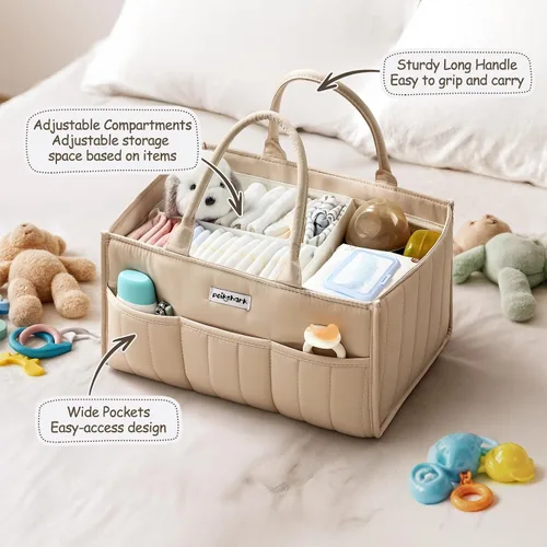 Vista 3 de POIKSHARK Organizador de pañales para bebé, elegante cesta para artículos esenciales para recién nacidos, contenedor de almacenamiento de guardería