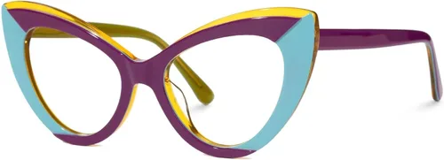 Vista 3 de VOOGLAM Los marcos antiazules de los vidrios de la manera del ojo de gato color-partido del acetato del Anti-reflejo Marcos azul púrpura-9027
