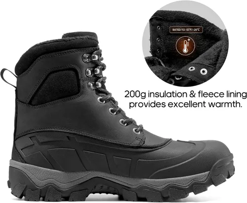 Vista 2 de NORTIV 8 Botas de invierno para hombre, aisladas, impermeables, botas de senderismo para nieve