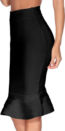Vista 7 de Falda vendaje para mujer, falda elástica de cola de pez hasta la rodilla, falda midi