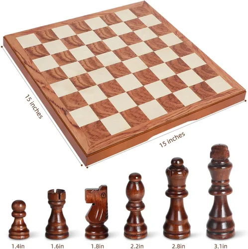 Vista 5 de Juego de ajedrez Juego de mesa de madera con almacenamiento para adultos de madera