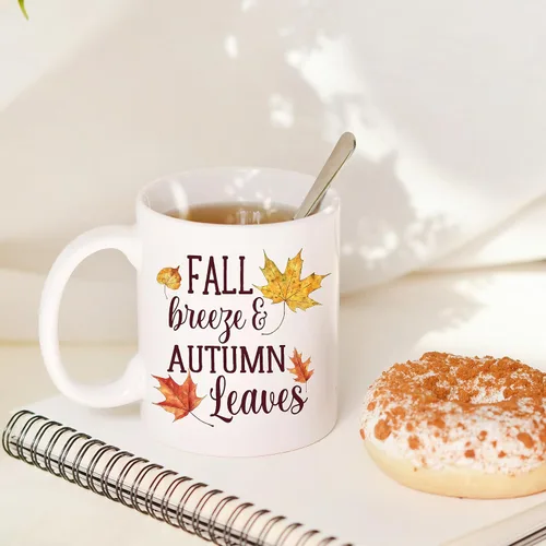 Vista 7 de Taza de café otoñal con brisa de otoño y hojas de otoño, taza de café de calabaza, decoración única de otoño, decoración de calabaza, Acción