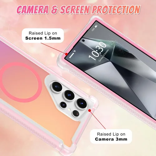 Vista 748 de Bonoma - Funda compatible con Samsung Galaxy S21 Plus, diseño de corazón con purpurina, color rosa Support for MagSafe, Plating Magnetic Case TPU