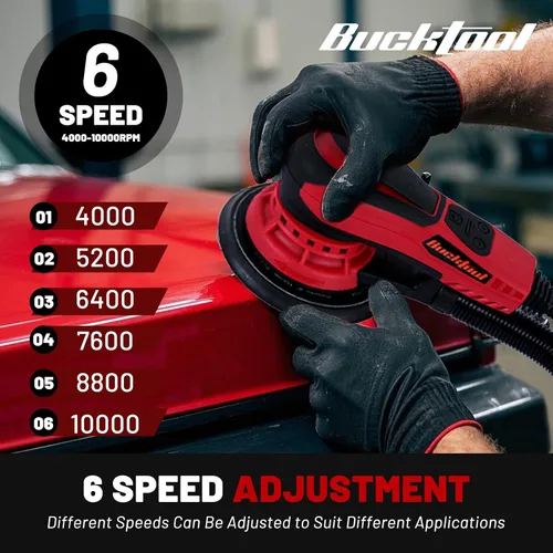 Vista 5 de Bucktool Lijadora orbital de 3.0 amp 6 pulgadas con motor sin escobillas, velocidad variable de 4000-10000, diámetro de órbita de 5mm, con control