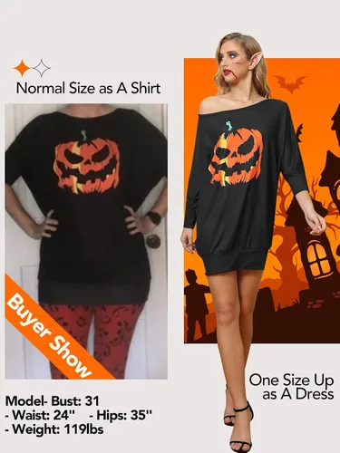Vista 2 de XISOXU Camisas de Halloween para mujer disfraz sexy con hombros descubiertos manga 34 para fiesta calabaza sudaderas